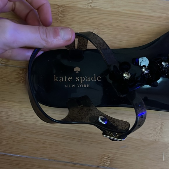 Kate Spade black jelly sandals with black and gold flowers - Picture 2 of 4